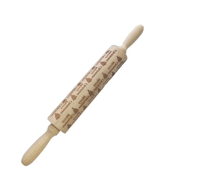 Shopi Vella Christmas embossing rolling pin wooden kitchen tool with festive holiday patterns