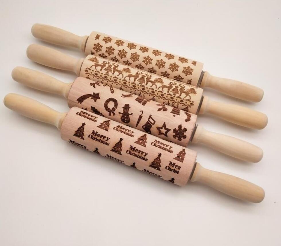 Shopi Vella Christmas embossing rolling pin set with festive holiday patterns for baking