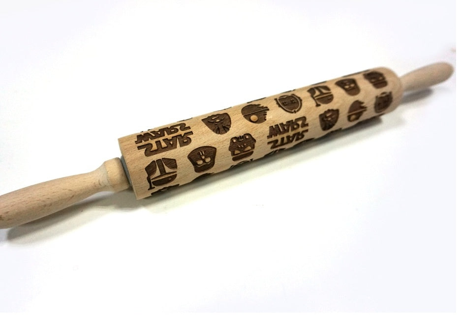 Shopi Vella Christmas embossing rolling pin with holiday pattern for festive baking and cookie decoration