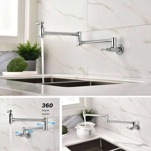 Shopi Vella folding kitchen faucet with 360 degree rotation mounted above a kitchen sink in a modern home