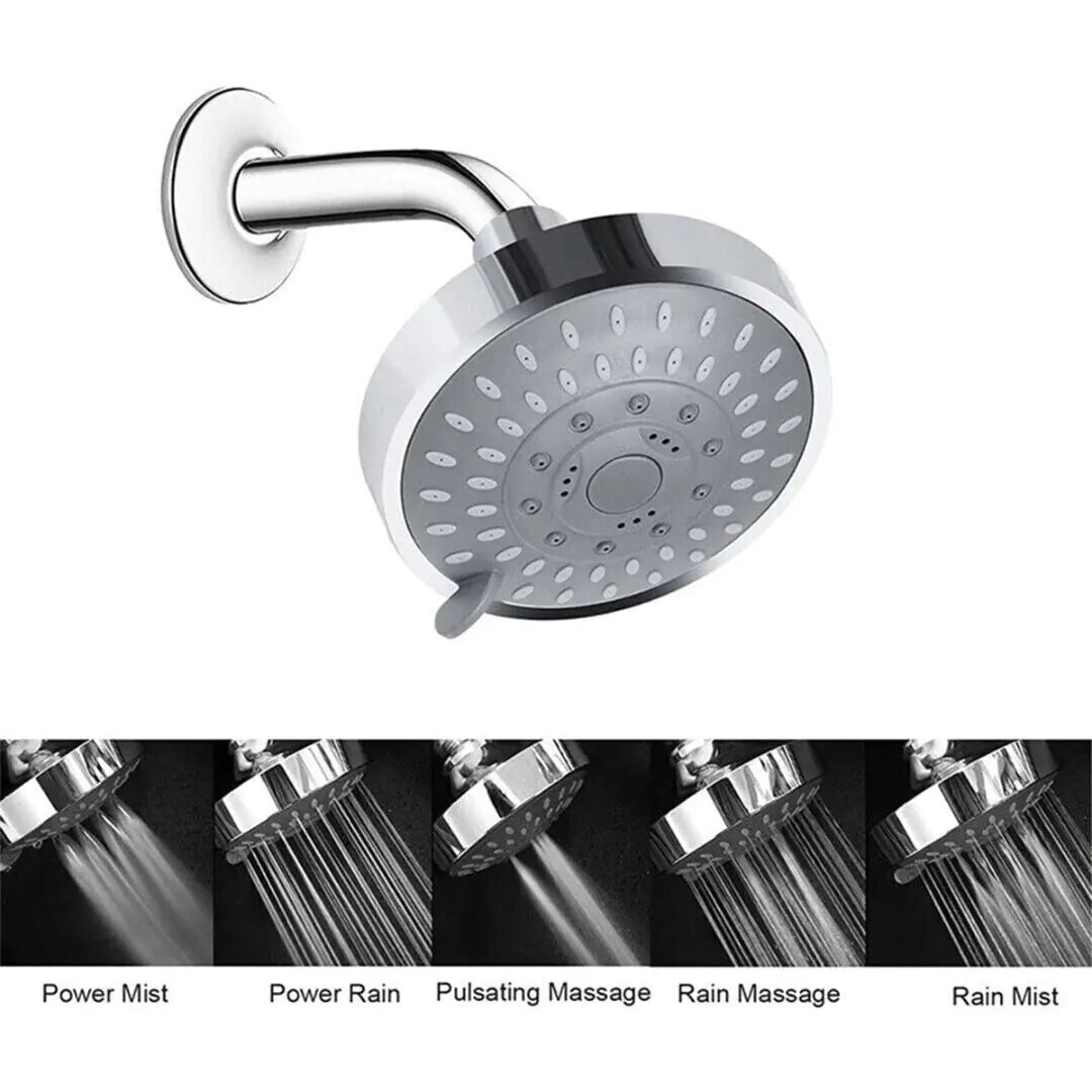High pressure handheld shower head with multiple spray settings including power mist and rain massage