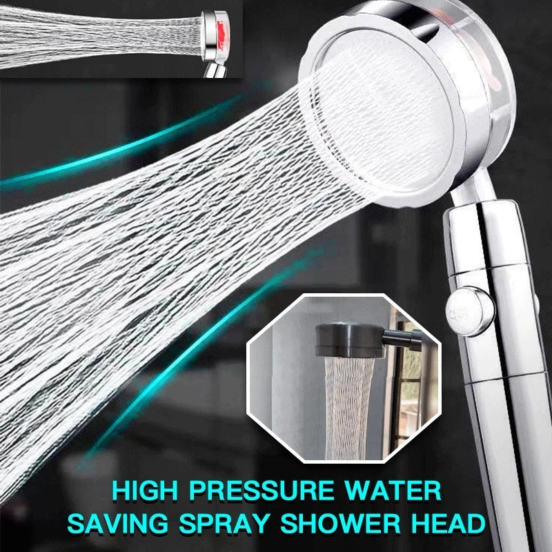 Shopi Vella high pressure shower head with filter showing water spray and water saving feature