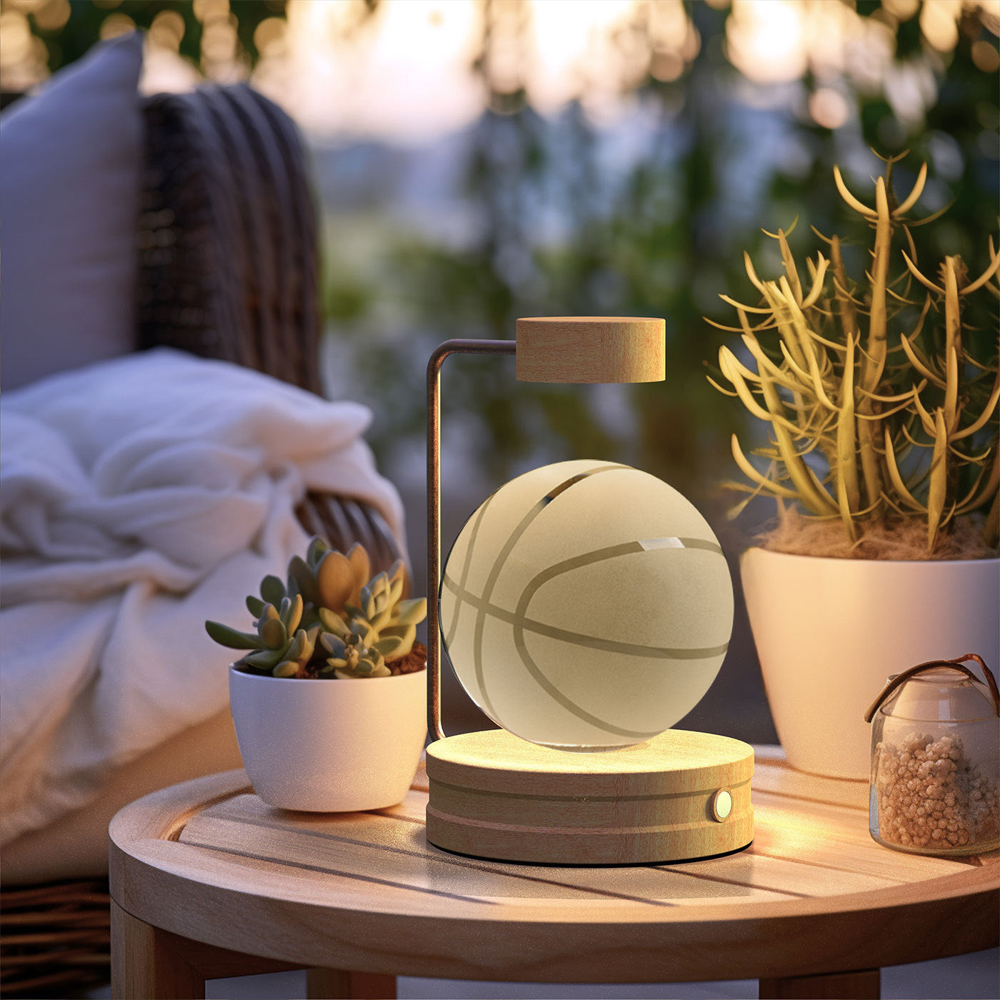 Shopi Vella birthday gift crystal ball lamp levitating basketball design on wooden table