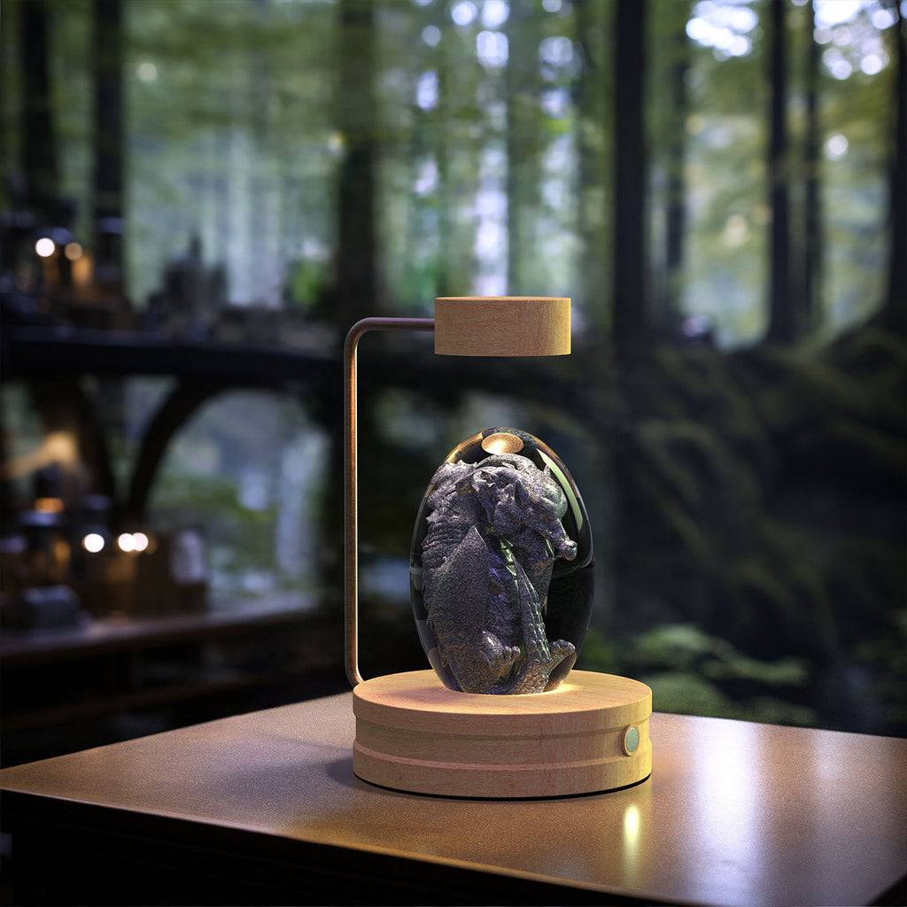Shopi Vella birthday gift crystal ball lamp with levitating dragon figurine and wooden base