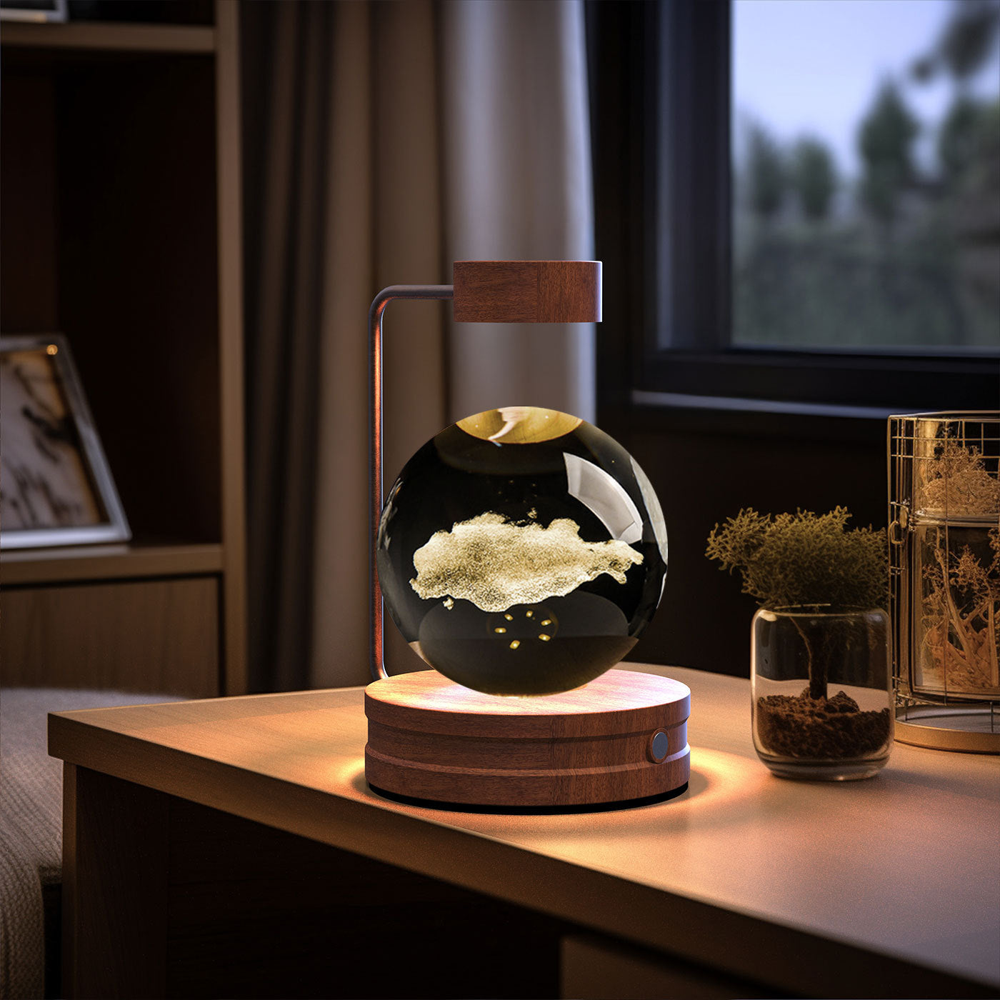 Shopi Vella birthday gift crystal ball lamp levitating with wooden base on desk
