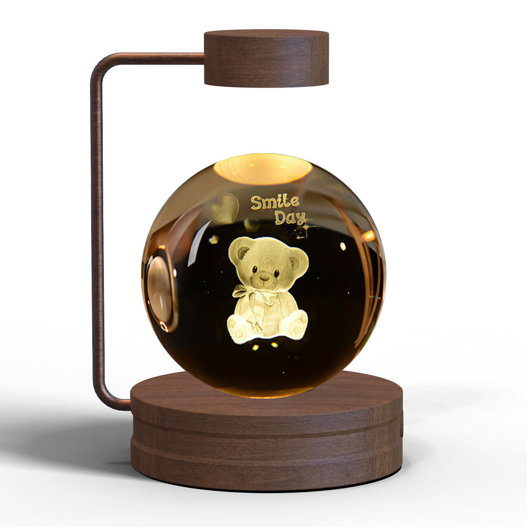 Shopi Vella birthday gift crystal ball lamp with teddy bear design and wooden base desk decoration