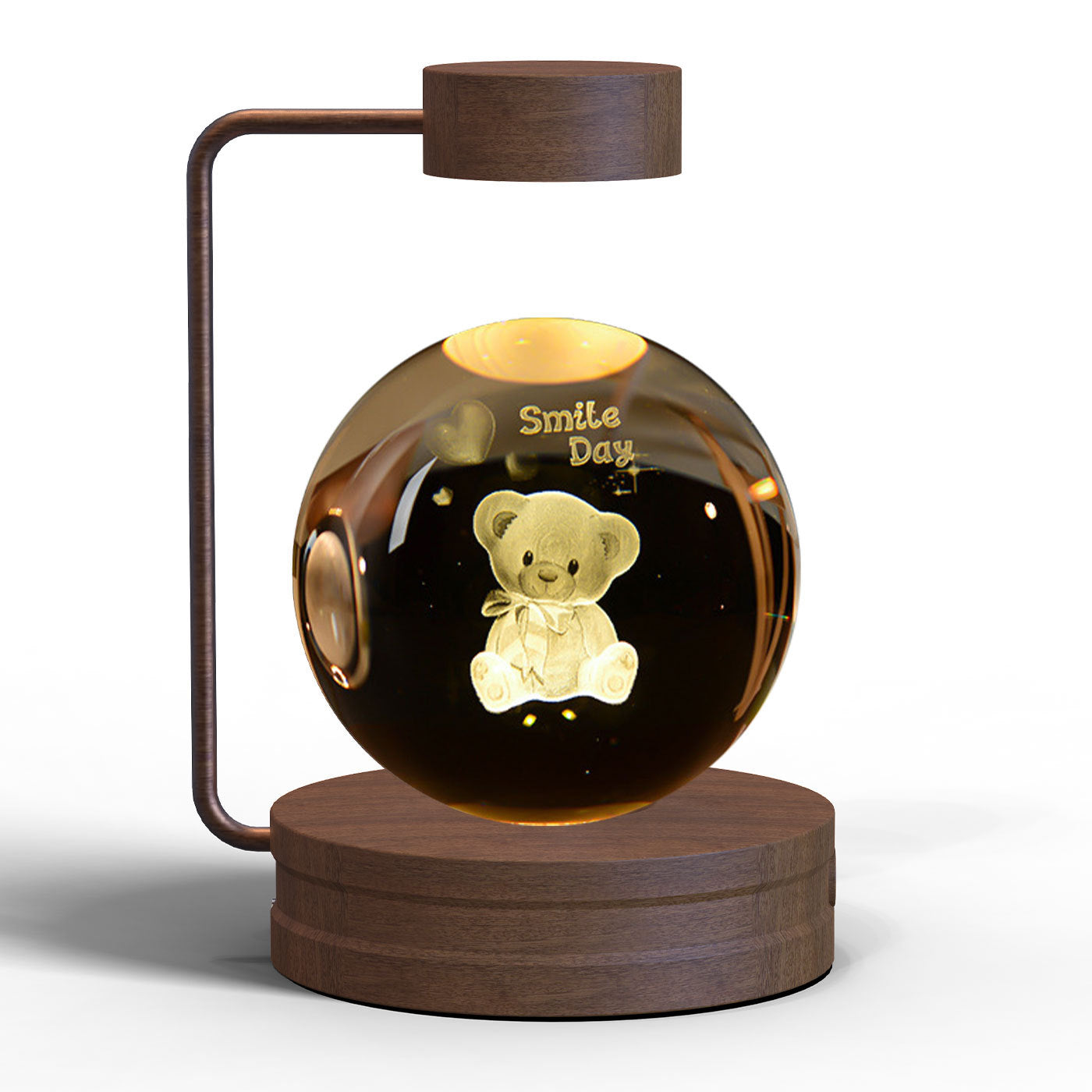Shopi Vella birthday gift crystal ball lamp with teddy bear design and wooden base desk decoration