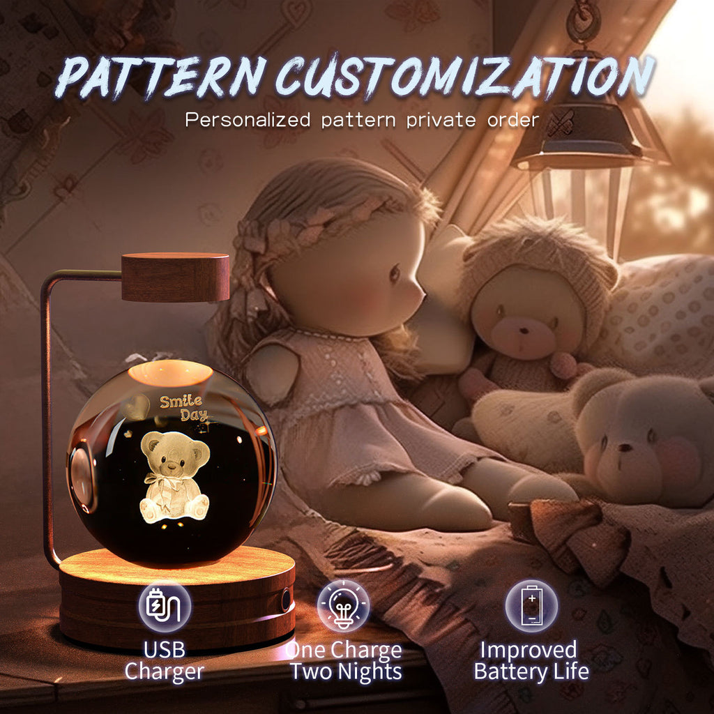 Shopi Vella birthday gift crystal ball lamp with USB charger and improved battery life on wooden base