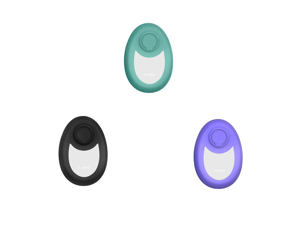 Set of three crystal hair removal tool devices in teal black and purple for bathroom storage