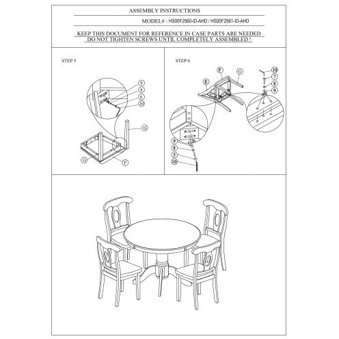 Assembly instructions for classic 5 piece dining room furniture with round table and four chairs by Shopi Vella
