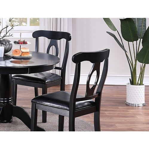 Shopi Vella classic 5 piece dining room furniture with black round table and cushioned chairs