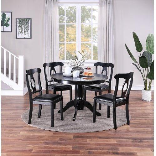 Shopi Vella classic 5 piece dining room furniture set with round black table and four matching chairs