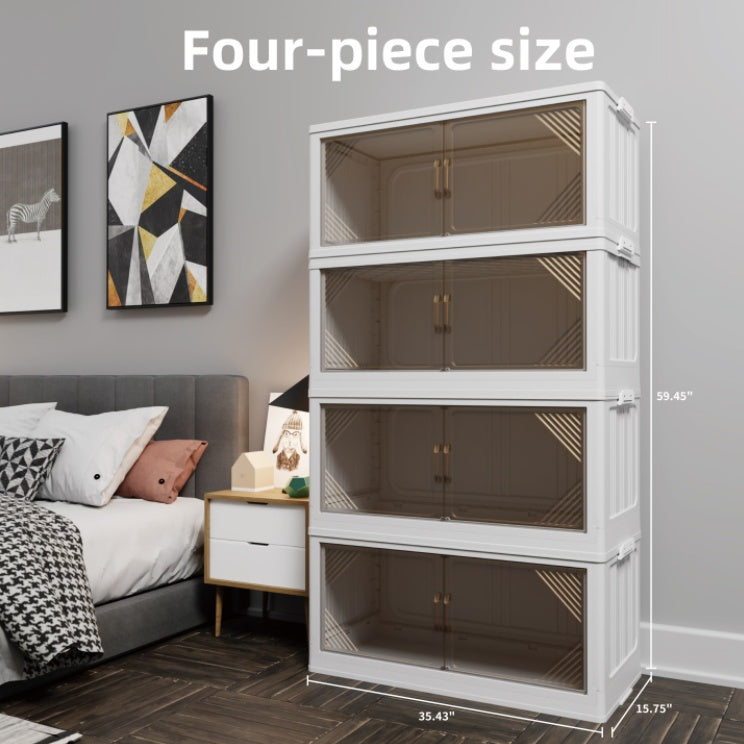 Shopi Vella clear plastic closet organizer four-piece set with tinted doors in modern bedroom