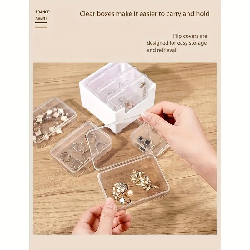 Shopi Vella clear plastic storage box set with flip covers for easy jewelry storage and retrieval