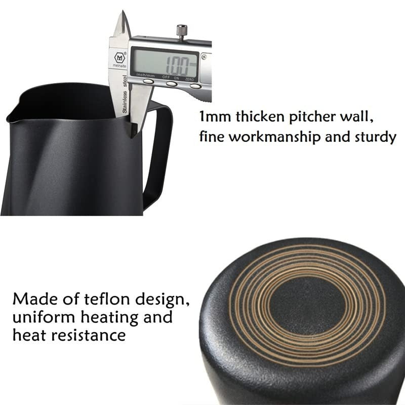 Shopi Vella stainless steel milk frother jug with 1mm thick wall and teflon heat resistant base