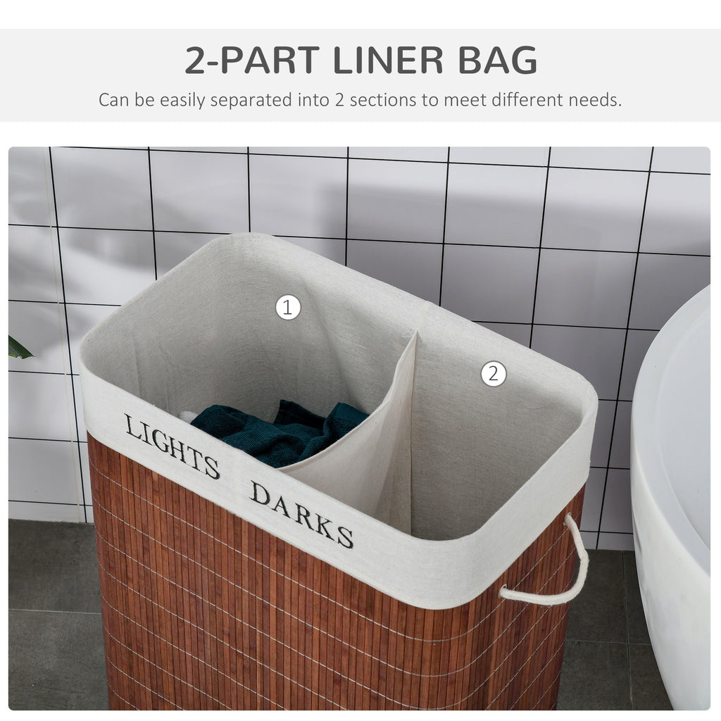 Shopi Vella collapsible laundry hamper with removable bags labeled lights and darks in bathroom