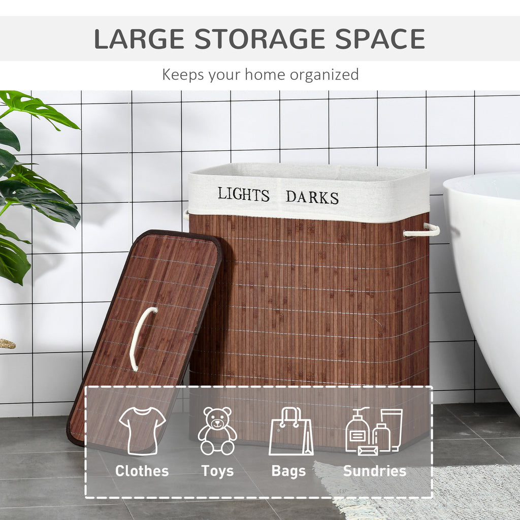 Shopi Vella collapsible laundry hamper with removable bags in brown with lights and darks labels for organized storage