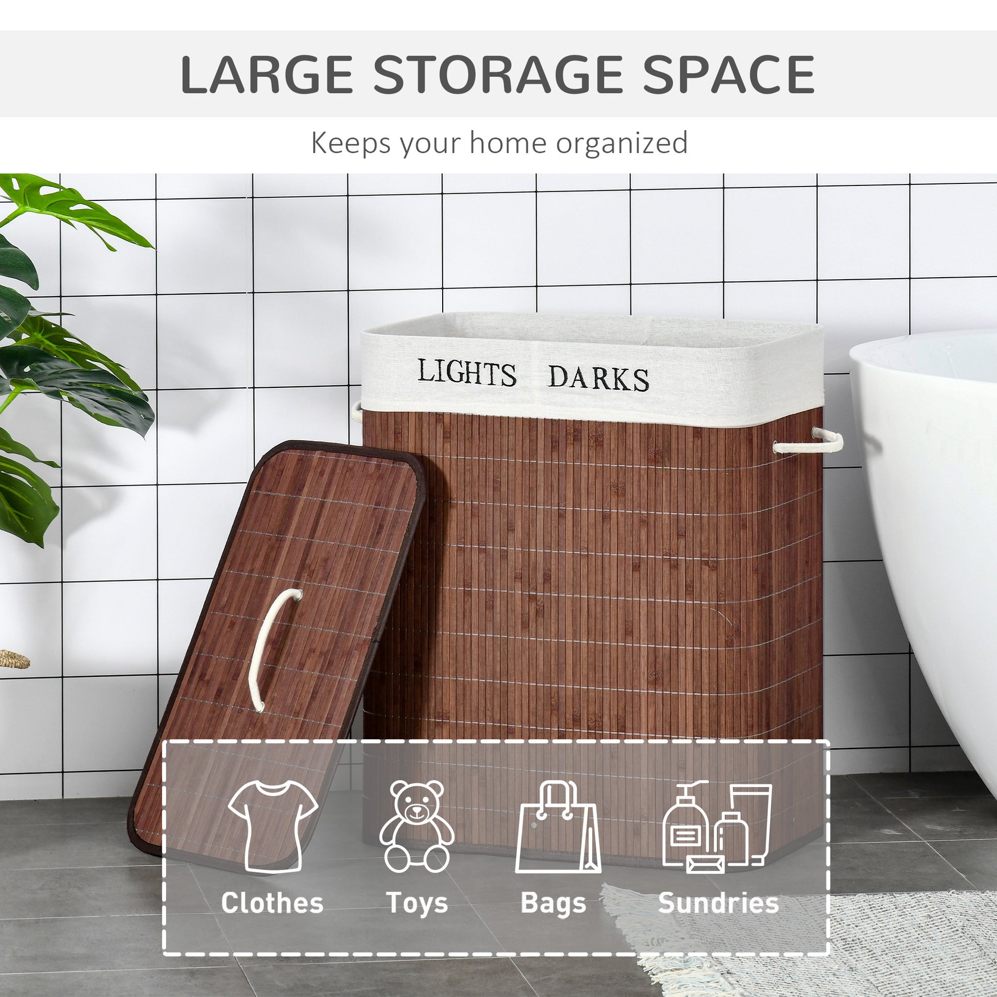 Shopi Vella collapsible laundry hamper with removable bags in brown with lights and darks labels for organized storage