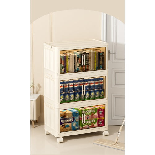 Shopi Vella collapsible storage bins with magnetic door in beige stackable design for organized clothing and wardrobe storage