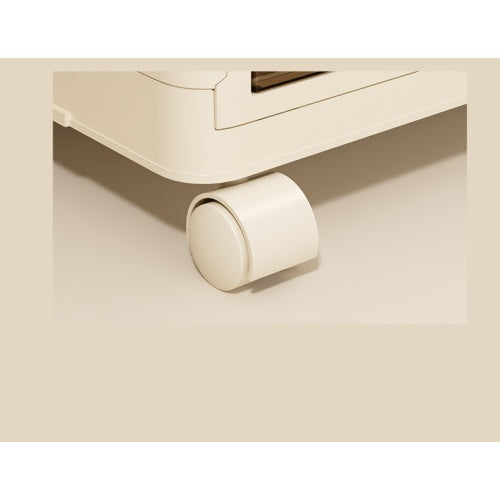 Close-up of beige wheel on collapsible storage bins with magnetic door by Shopi Vella