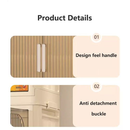 Close-up of collapsible storage bins with magnetic door showing handle design and anti detachment buckle