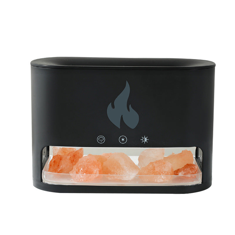 Shopi Vella colorful atmosphere lamp humidifier with black design and Himalayan salt rocks for home storage