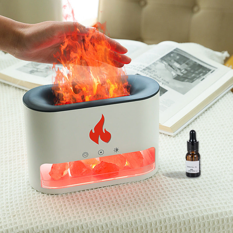 Shopi Vella colorful atmosphere lamp humidifier with flame design and glowing light on white surface