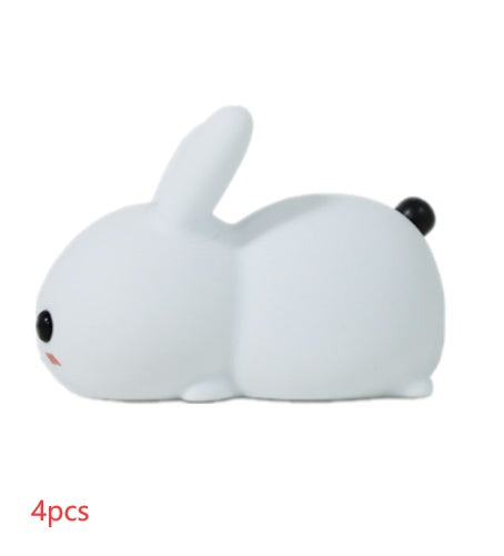 Colorful rabbit silicone night light in white with black tail and eyes for home storage lighting