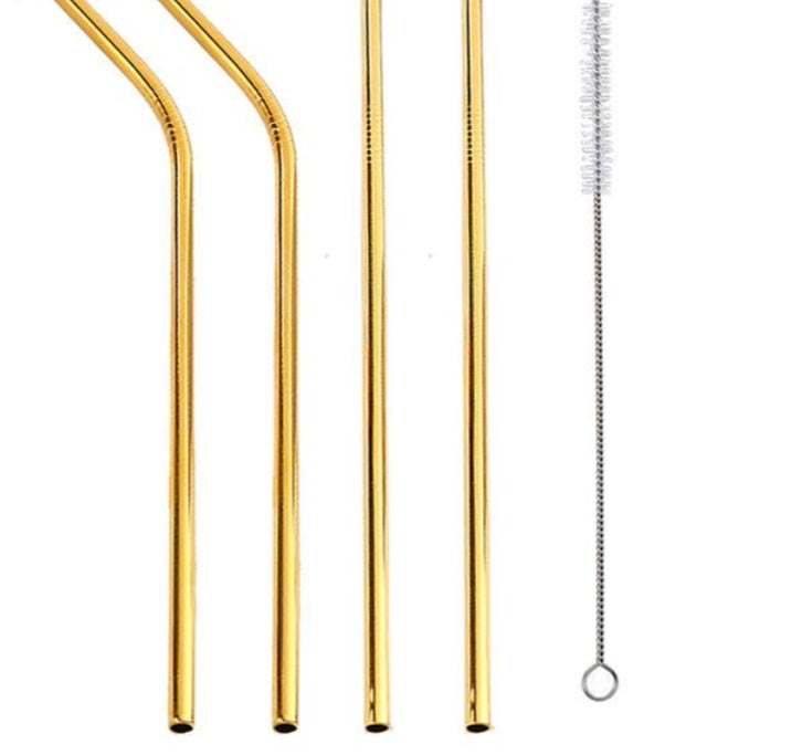 Shopi Vella gold colorful stainless steel straws set with cleaning brush for reusable drinkware