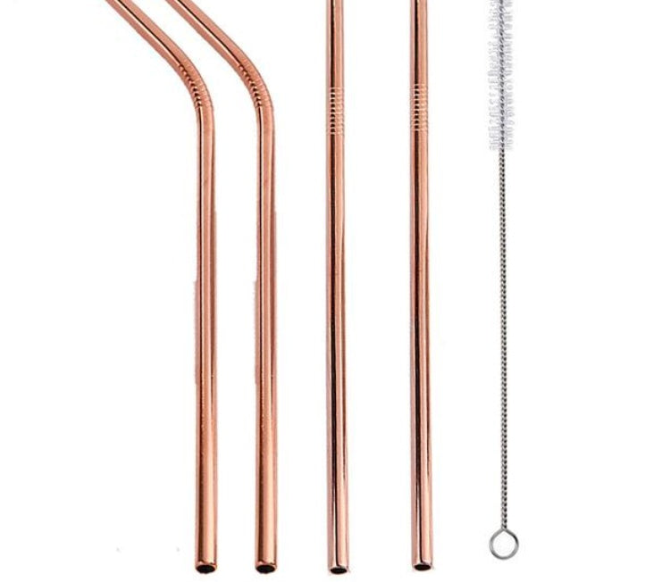 Shopi Vella rose gold color colorful stainless steel straws with cleaning brush set for eco-friendly drinking
