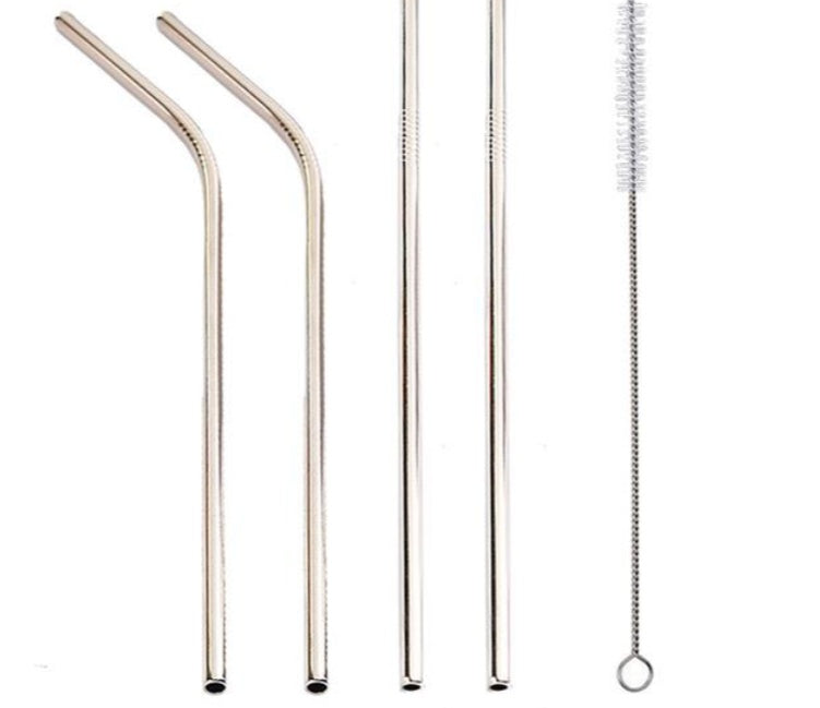 Shopi Vella set of colorful stainless steel straws with cleaning brush for reusable drinkware