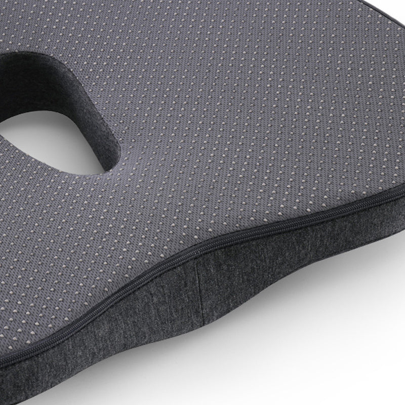 Shopi Vella comfortable car seat cushion for long drives with gray breathable fabric and ergonomic design