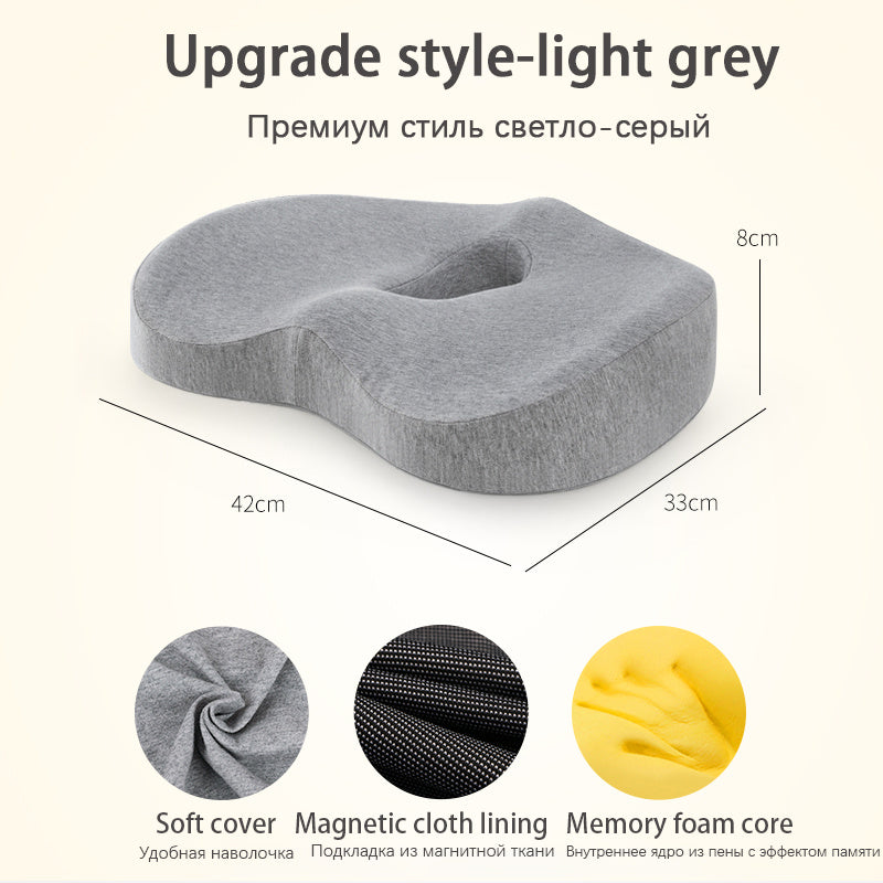 Light grey comfortable car seat cushion for long drives with soft cover memory foam and magnetic cloth lining