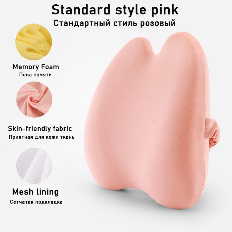 Comfortable car seat cushion for long drives in pink memory foam with skin-friendly fabric and mesh lining