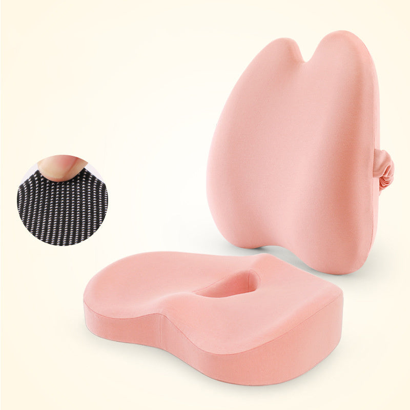 Pink comfortable car seat cushion for long drives with ergonomic design and breathable mesh bottom