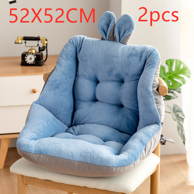 Comfortable seat cushion for home office in blue with soft plush material and bunny ear design
