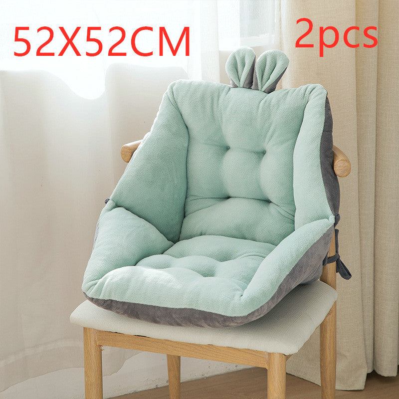 Comfortable seat cushion for home office in light green and gray with plush padding and bunny ear design