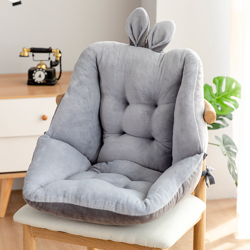 Shopi Vella comfortable seat cushion for home office in gray plush material with bunny ear design on wooden chair