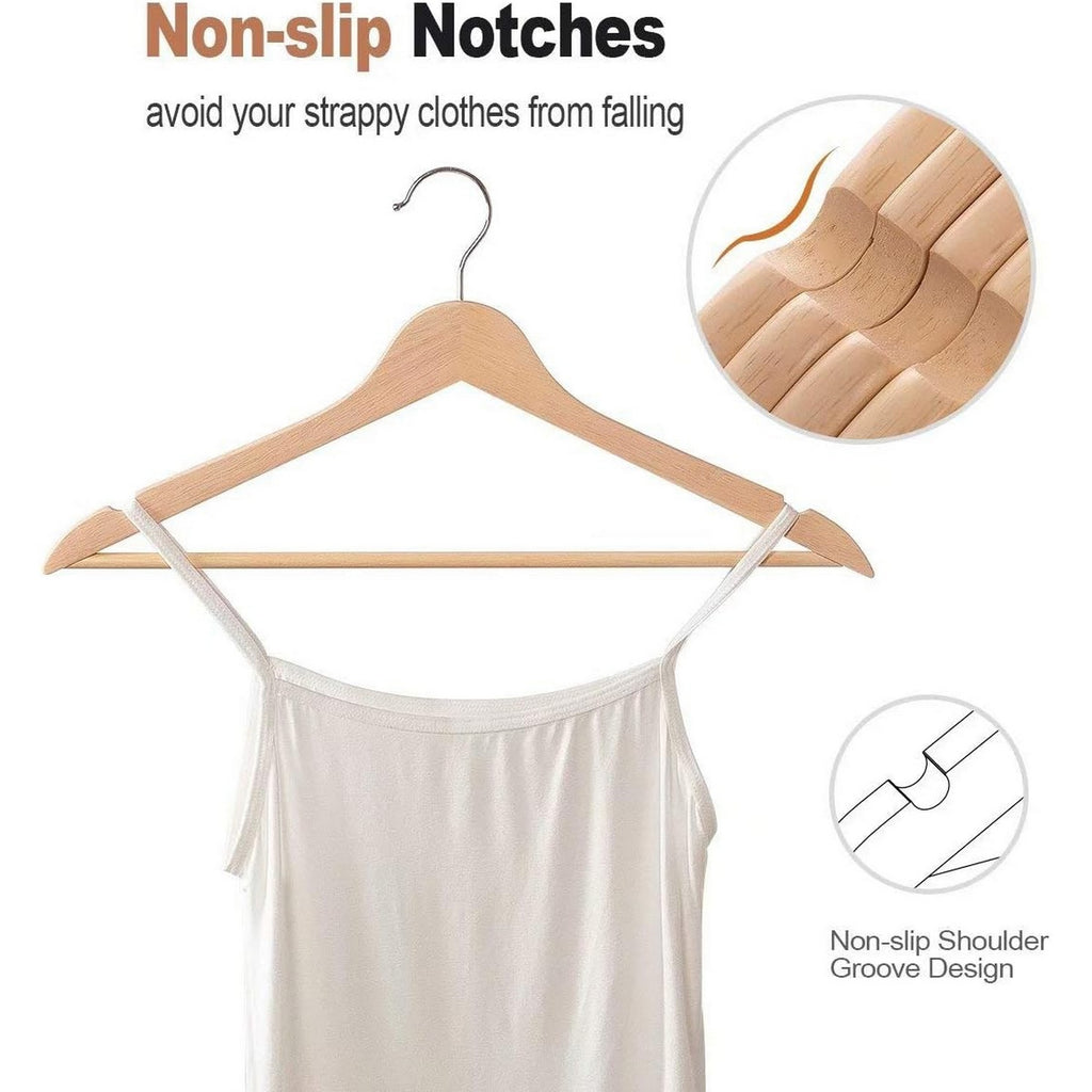 Shopi Vella commercial grade wood hangers set with non slip notches to prevent strappy clothes from falling