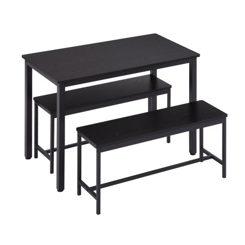 Shopi Vella compact dining set for small spaces with black table and two benches for home storage