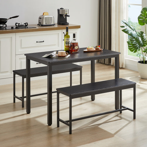 Shopi Vella compact dining set for small spaces with black metal frame and wooden tabletop with benches