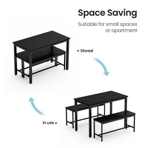 Shopi Vella compact dining set for small spaces with black table and benches, space saving design
