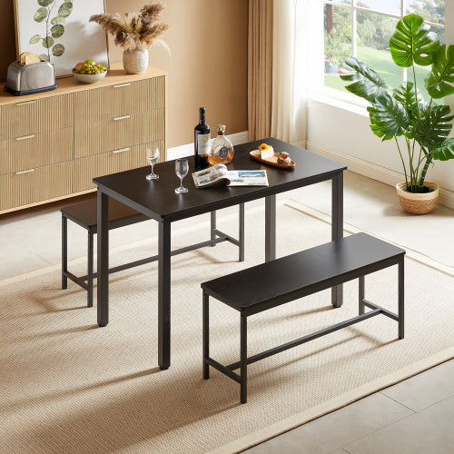 Shopi Vella compact dining set for small spaces with black table, bench, and stools in modern room