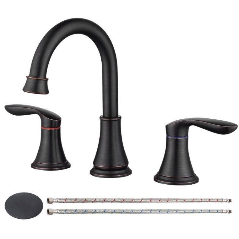 Shopi Vella oil rubbed bronze bathroom faucet set with high curved spout and dual handles
