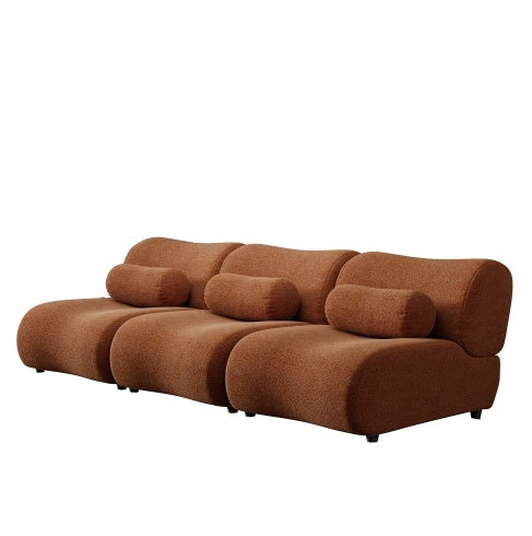Shopi Vella contemporary green modular sofa in brown fabric with rounded cushions and modern design
