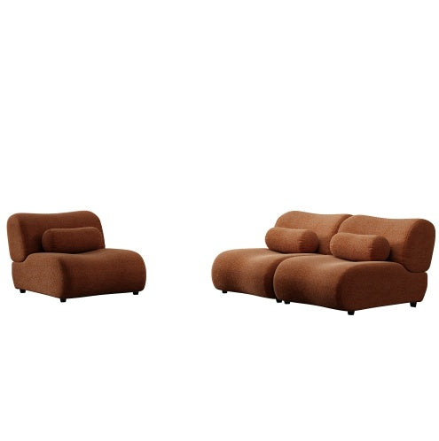 Shopi Vella contemporary green modular sofa with curved cushioned seats and backrests in brown fabric