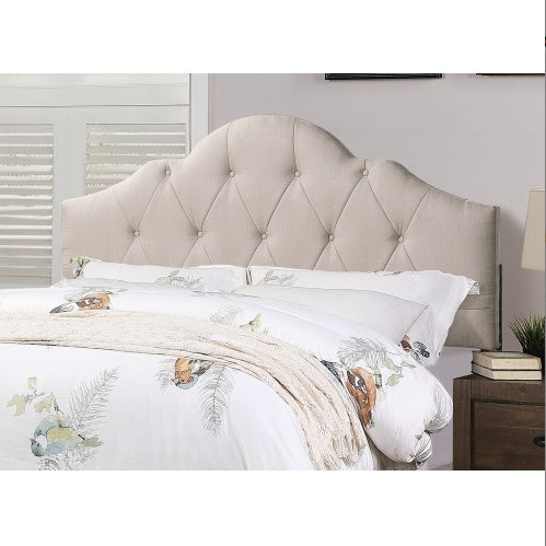 Shopi Vella polyfiber tufted queen bed contemporary with beige fabric headboard in bedroom setting