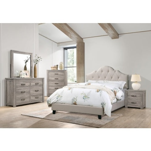 Shopi Vella polyfiber tufted queen bed contemporary with floral bedding in a modern bedroom setting