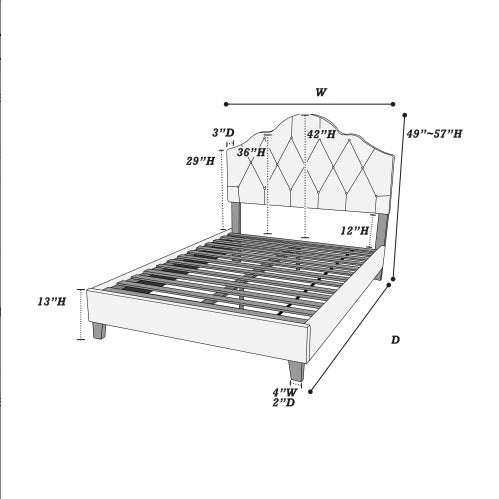 Shopi Vella polyfiber tufted queen bed contemporary with detailed dimensions and diamond-patterned headboard