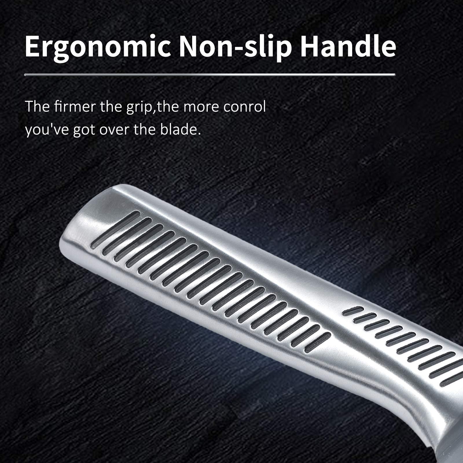 Close-up of ergonomic non-slip handle of kitchen knife set with block by Shopi Vella